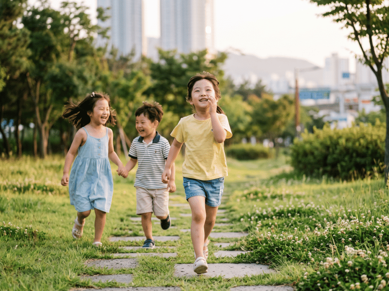 아이들이 밝게 뛰노는 모습